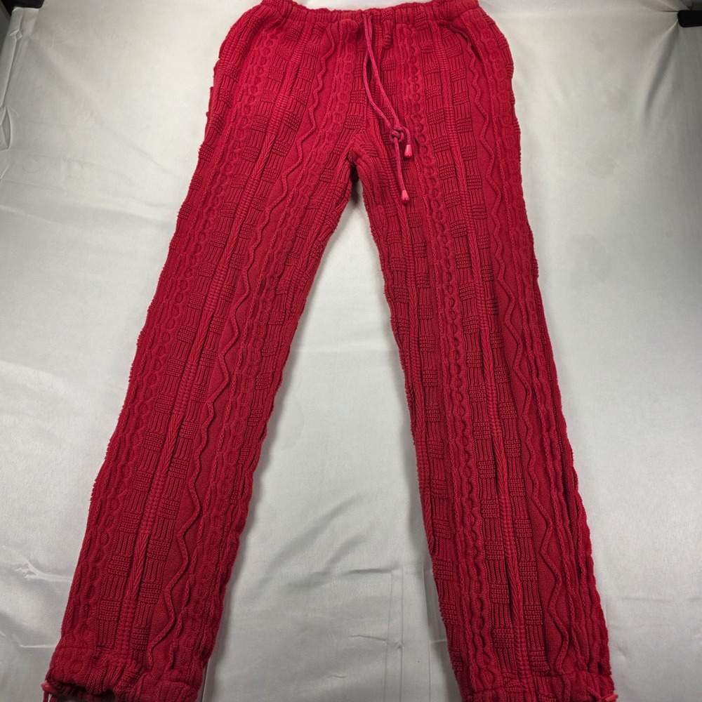 Vintage 90s Bergati 3D Cable Knit Sweater Pants Coogi Style Streetwear Red L